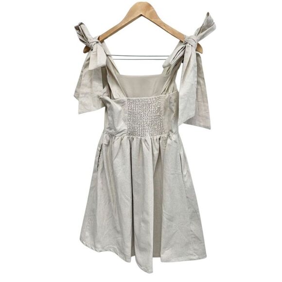 MIOU MUSE Dress Size Small Bow Tie Mini Linen Blend Square Neck NEW - Picture 3 of 12